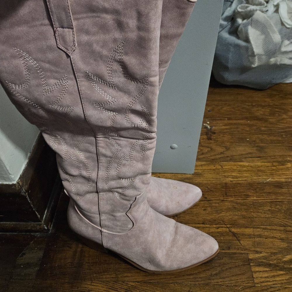 Pink Suede Knee-High Boots - Picture 6 of 7